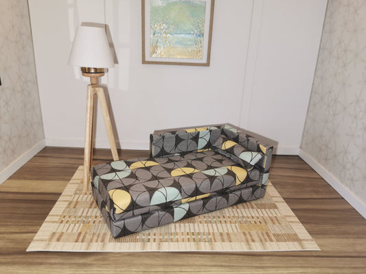 Grey Geo Print Chaise Longue | 1:12th Scale | Handmade
