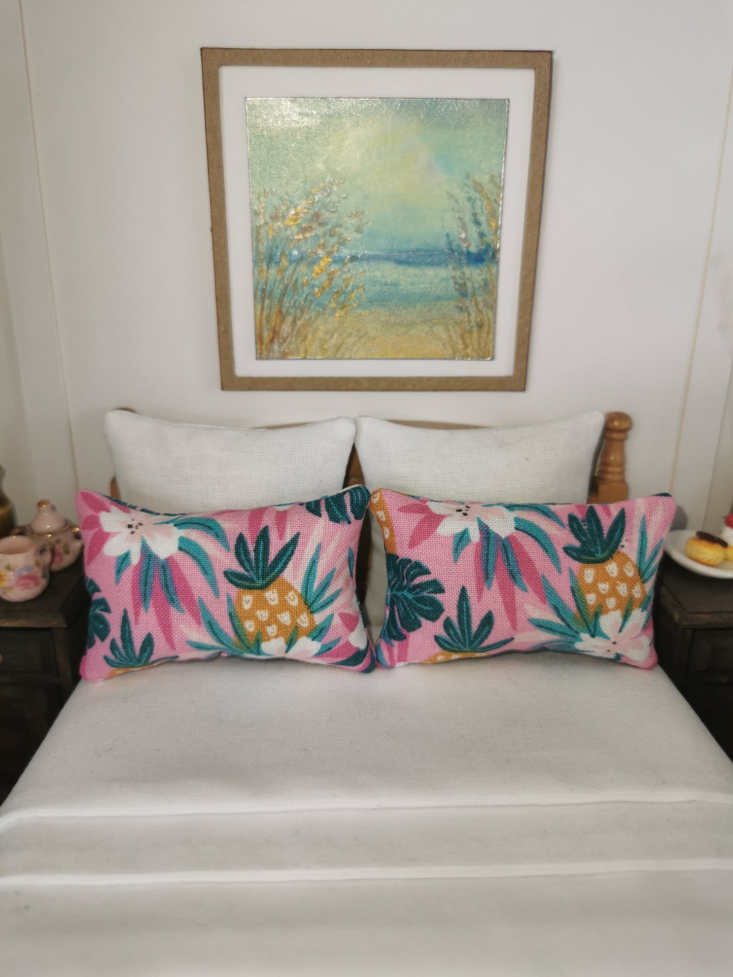 Pineapple Print Pillows | Set of 2 | 1:12th Scale | Handmade