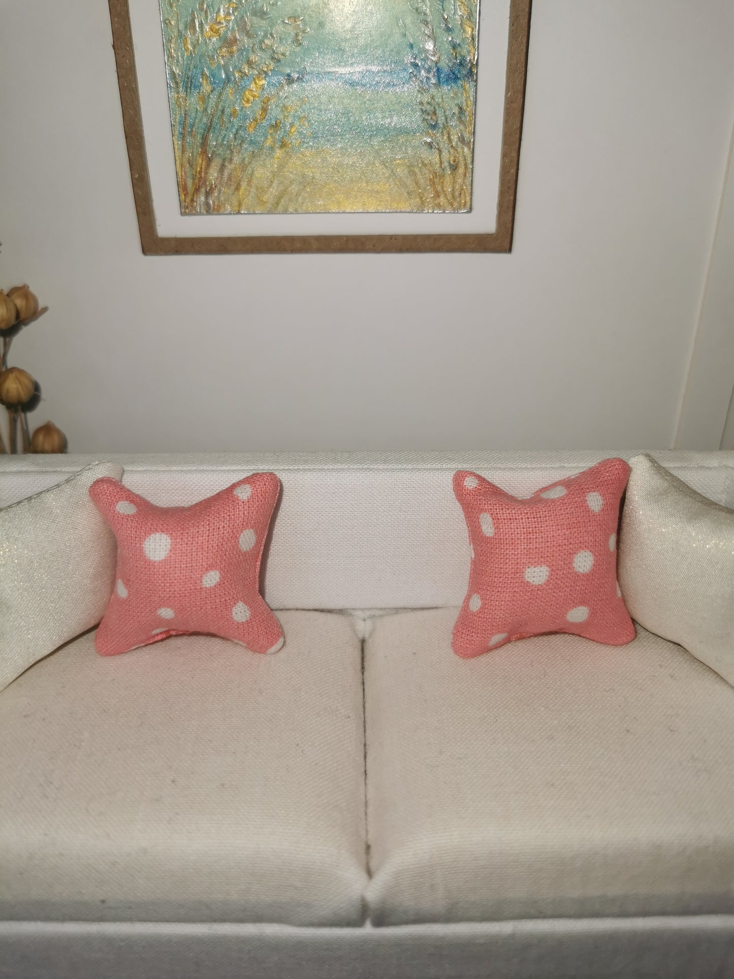 Pink/White Spot Print Cushion | 1:12th Scale | Handmade