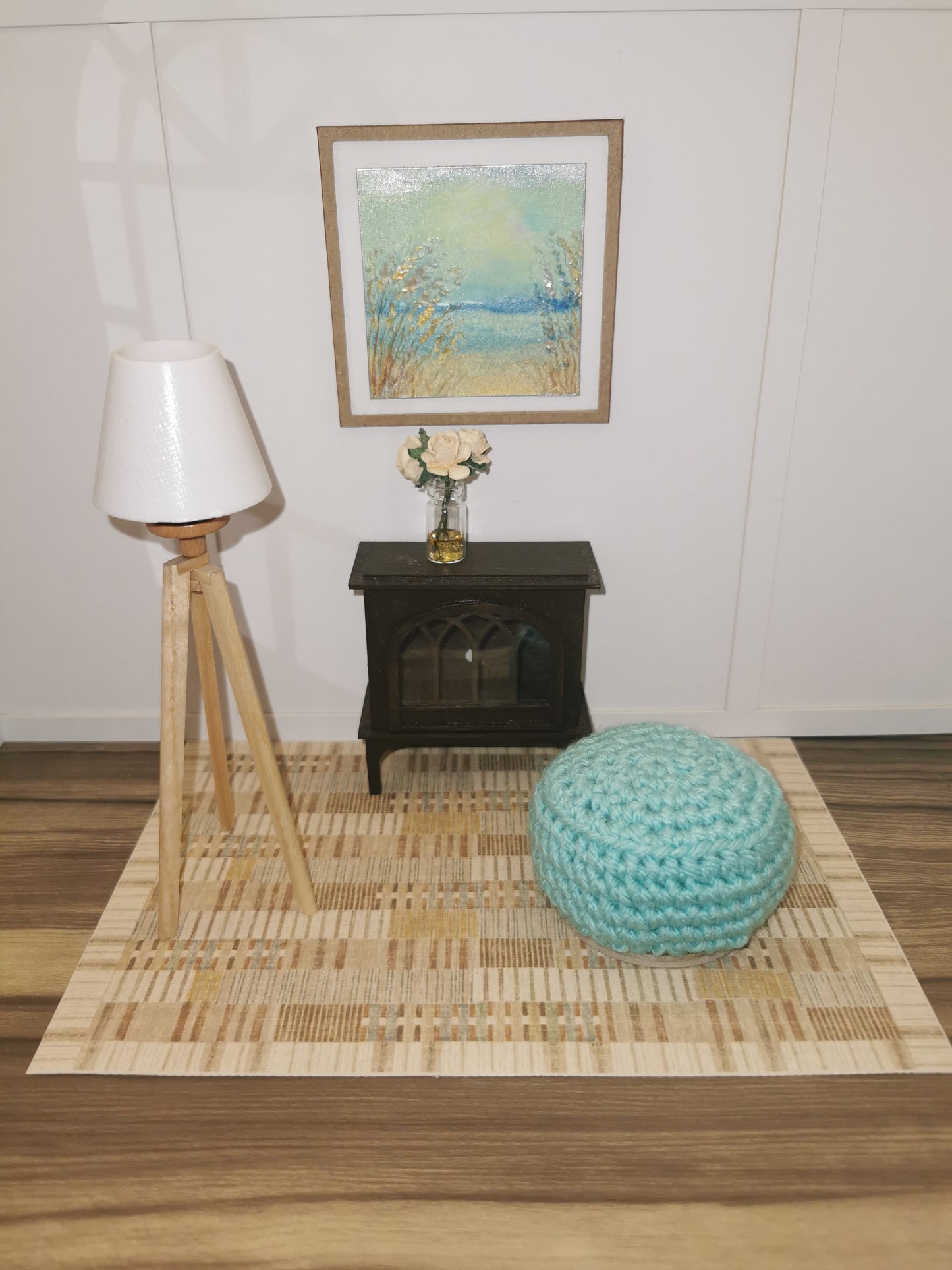 Mint Crochet Footstool/Ottoman | 1:12th Scale | Handmade