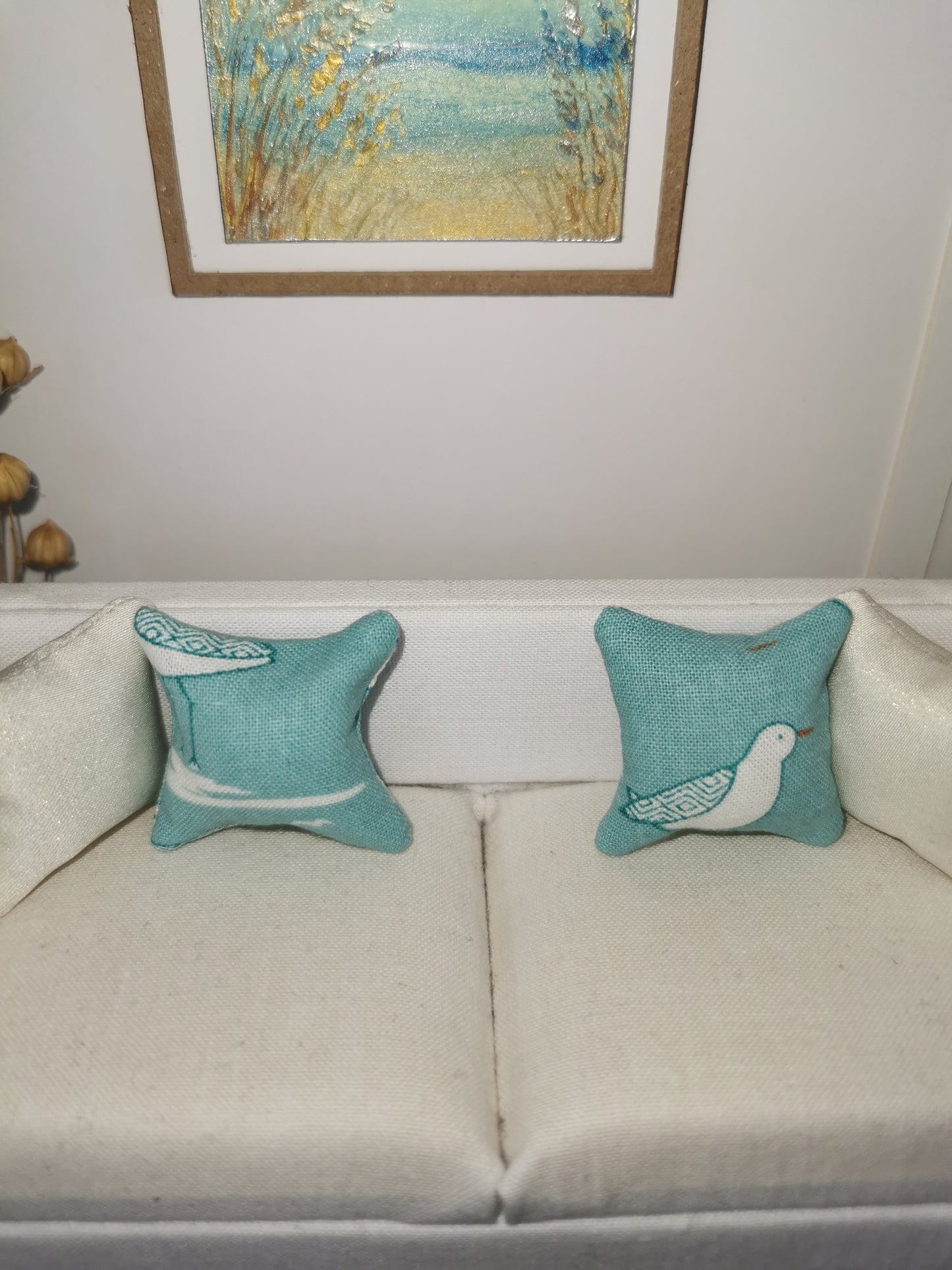 Teal Seagull Print Cushion | 1:12th Scale | Handmade