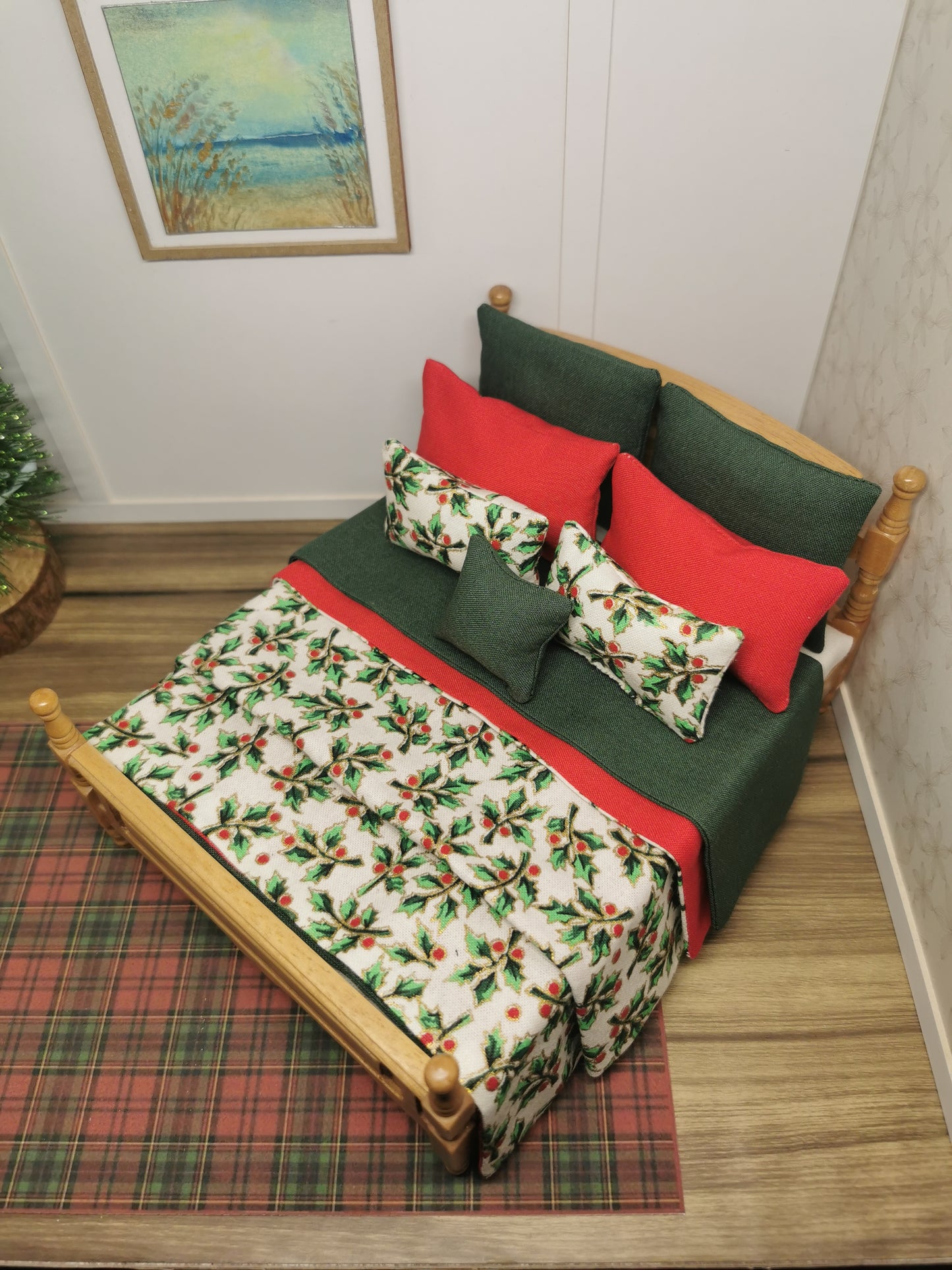 Ivy Christmas Double Bed Linen Set | 1:12th Scale | Handmade