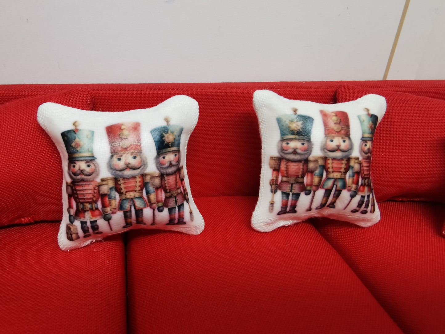 Nutcracker Christmas Cushions | Set of 2 | 1:12th Scale | Handmade