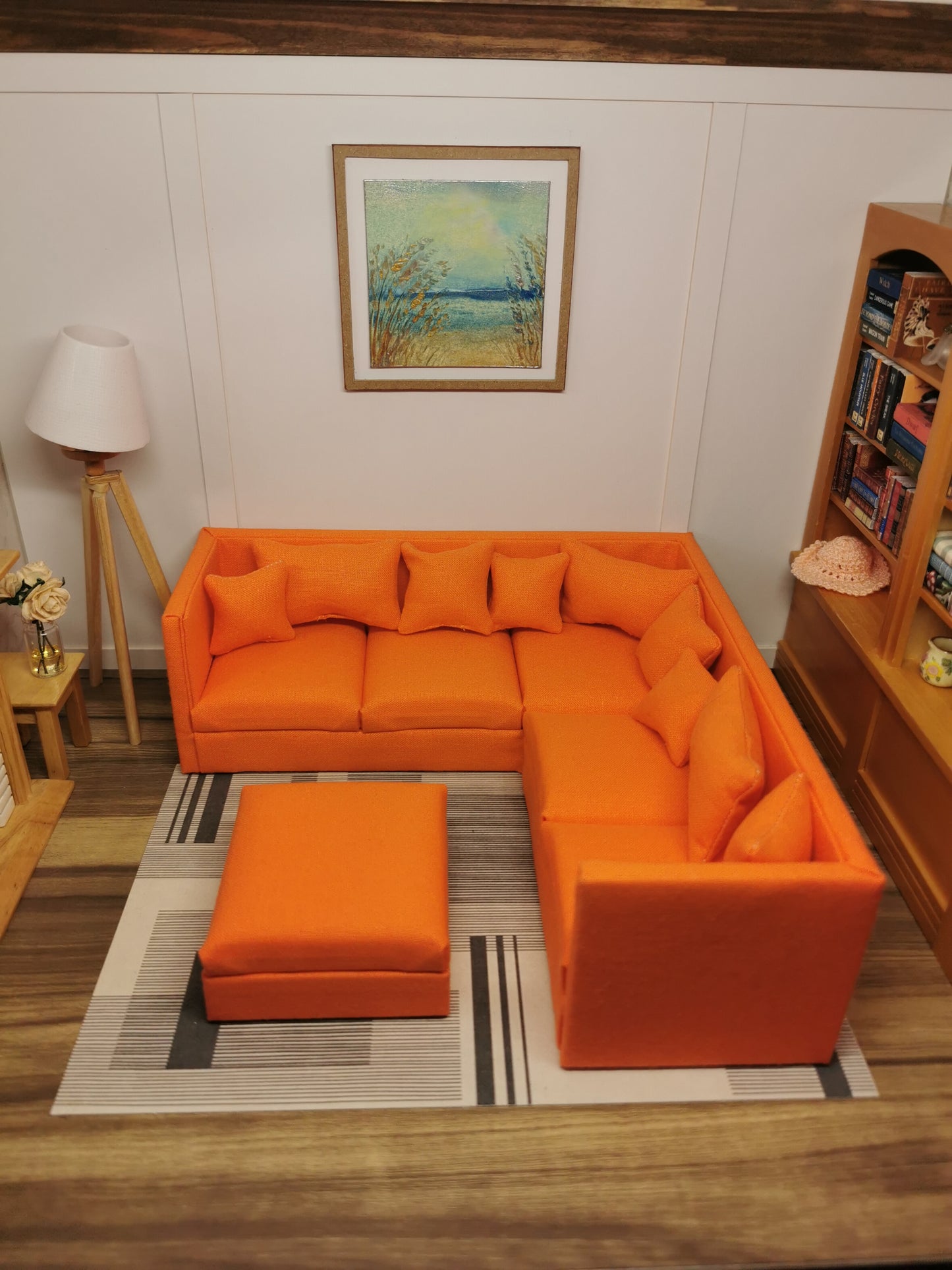 Square Corner Sofa & Ottoman in | 1:12th Scale | Made To Order | Cushions/Pillows included | Handmade