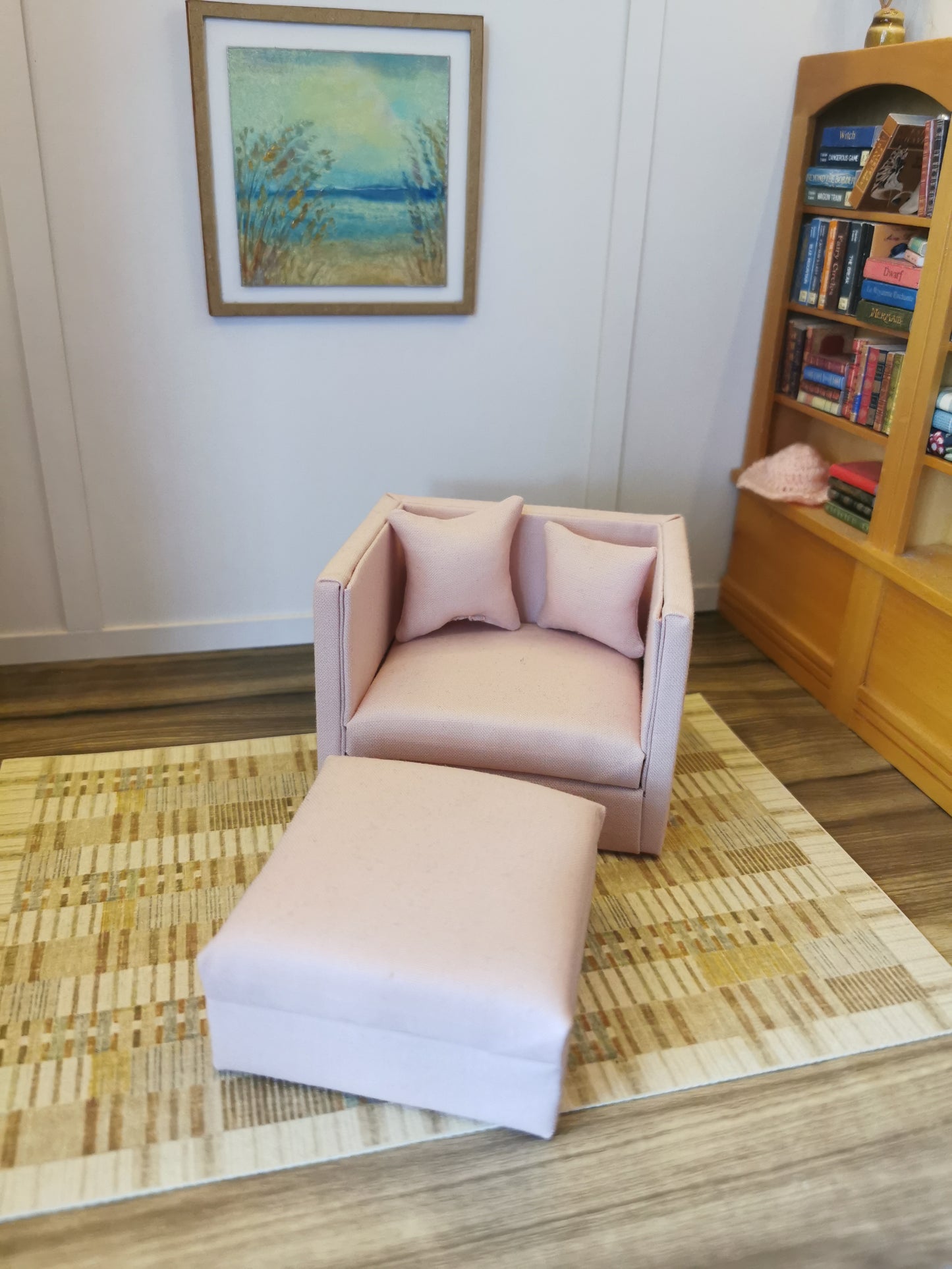 Chair & Ottoman | 1:12th Scale | Made To Order | Cushions/Pillows included | Handmade