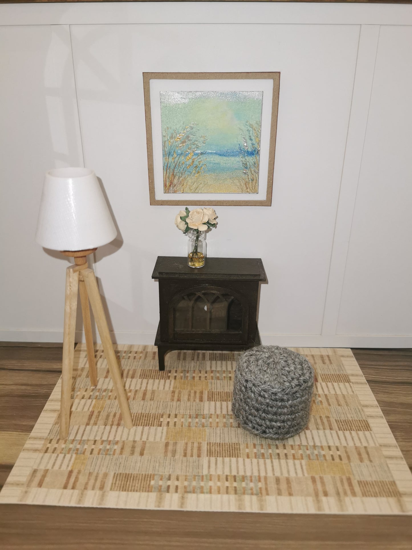 Grey Crochet Footstool/Ottoman | 1:12th Scale | Handmade