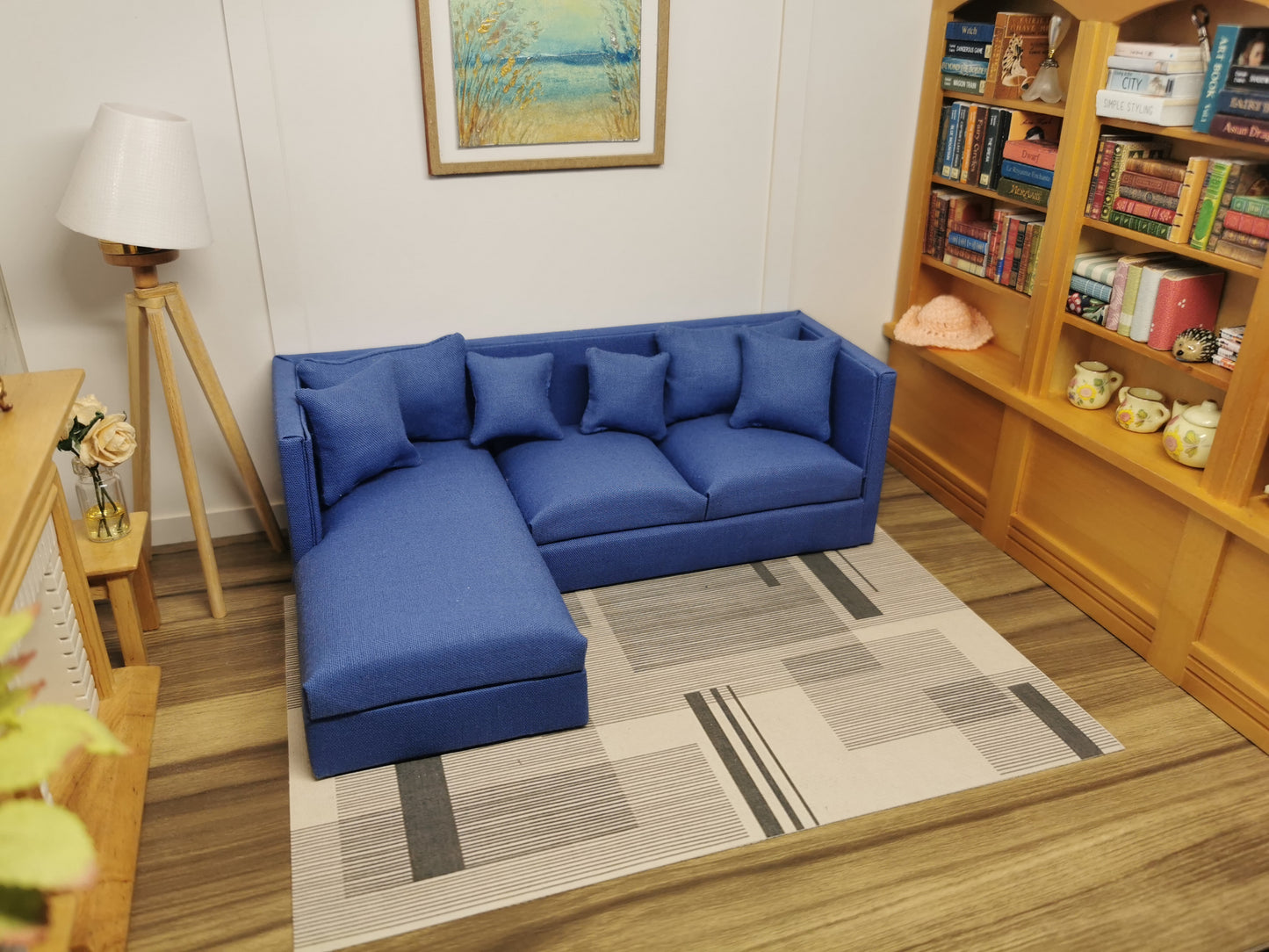 3 Seater Corner Sofa | 1:12th Scale | Made To Order | Cushions/Pillows included | Handmade