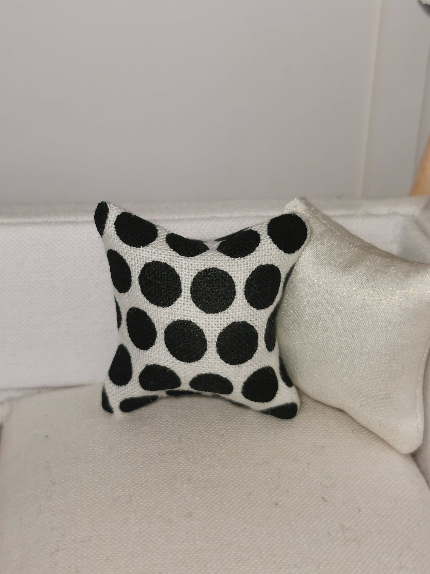 White/Black Circle Print Cushion | 1:12th Scale | Handmade