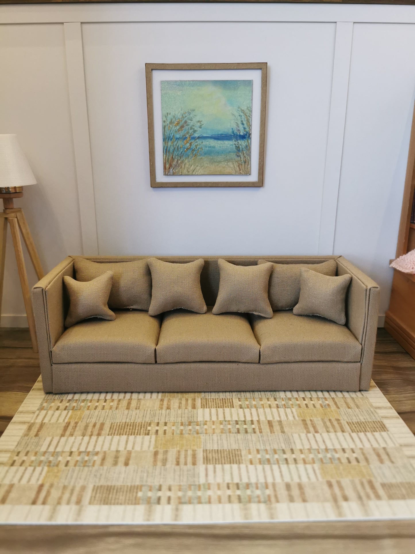 3 Seater Sofa & Ottoman | 1:12th Scale | Made To Order | Cushions/Pillows included | Handmade