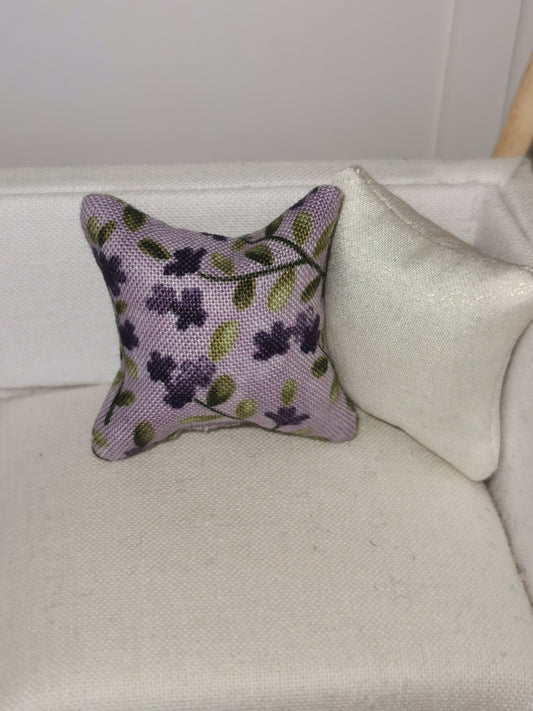 Purple/Green Leaf Print Cushion | 1:12th Scale | Handmade