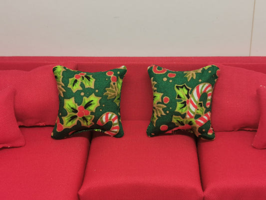 Green Candy Cane Christmas Cushions | Set of 2 | 1:12th Scale | Handmade
