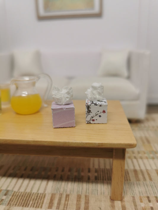 Lilac Wave & White Floral Tissue Boxes | Set of 2 | 1:12th Scale | Handmade