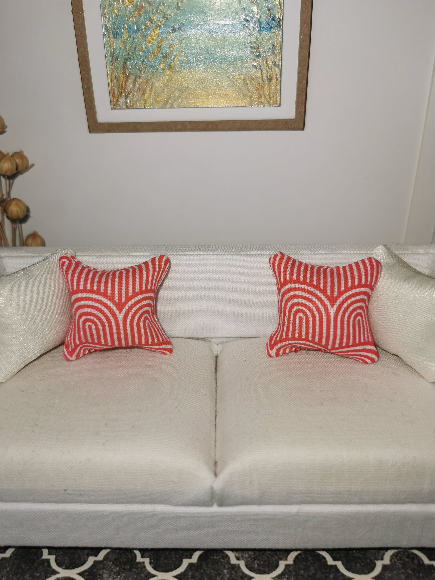 Red/White Geo Print Cushion | 1:12th Scale | Handmade