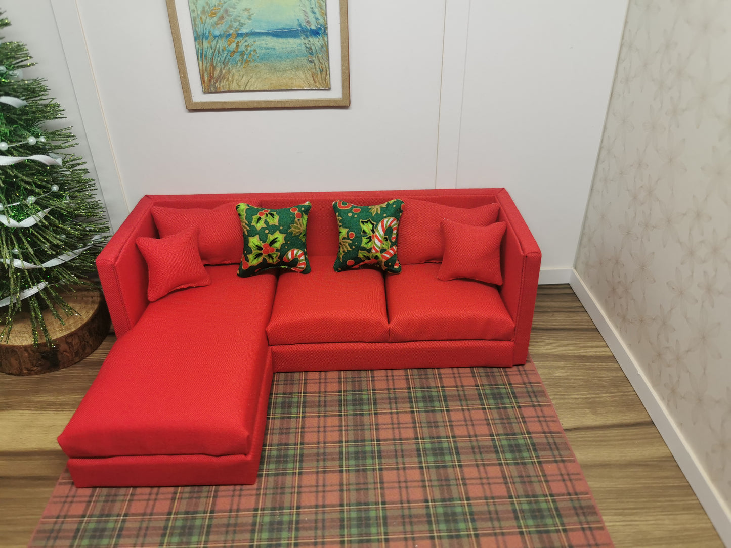 Green Candy Cane Christmas Cushions | Set of 2 | 1:12th Scale | Handmade