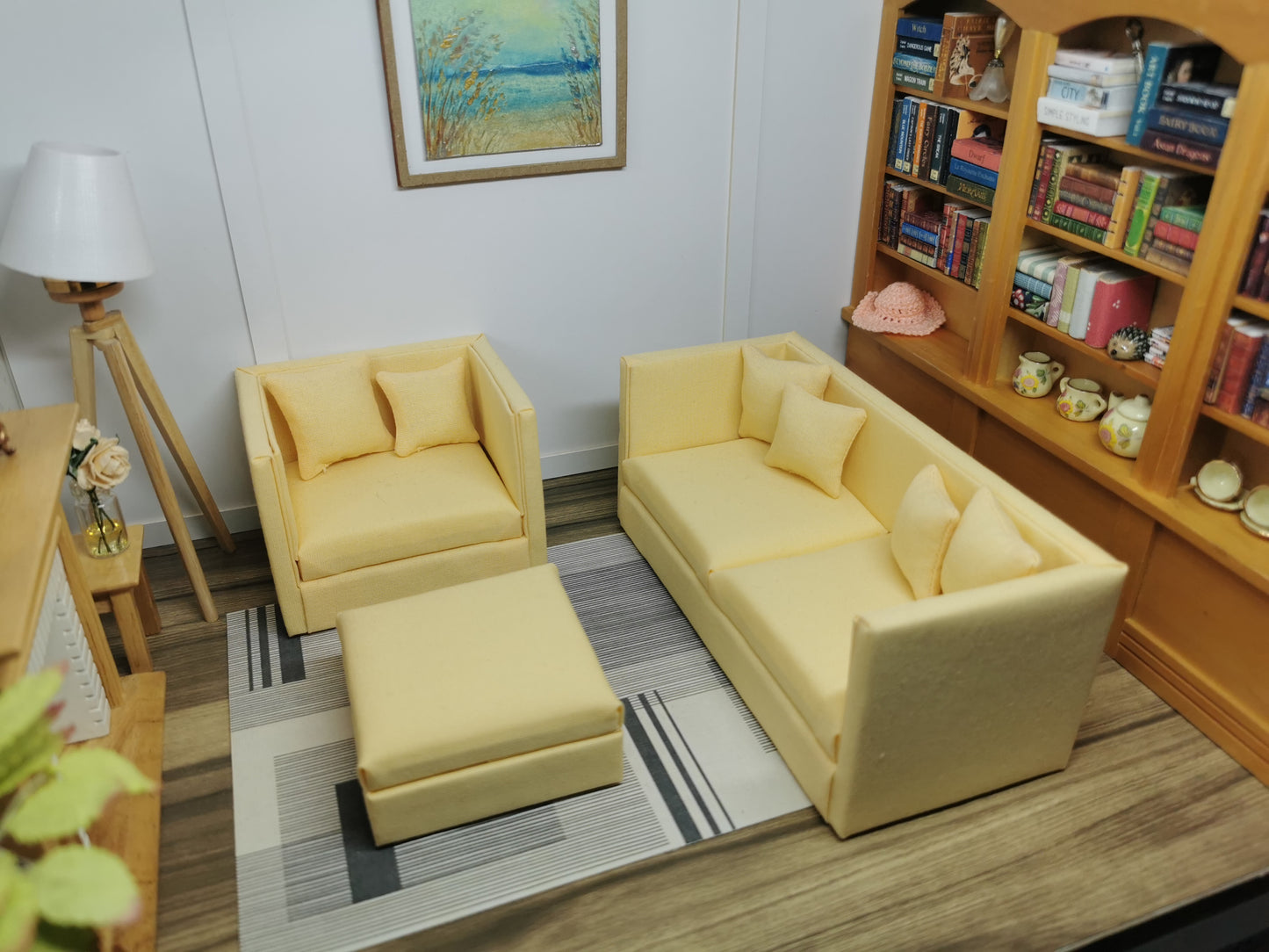 2 Seater Sofa, Chair & Ottoman Set | 1:12th Scale | Made To Order | Cushions/Pillows included | Handmade