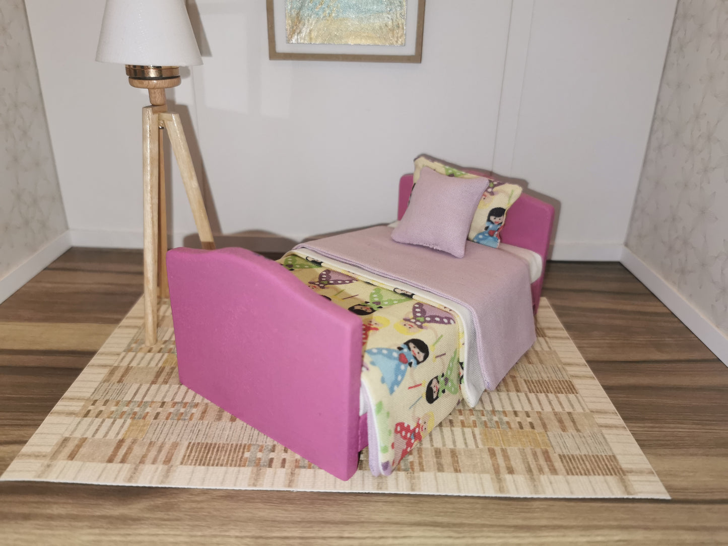 Princess Childs Bed in Pink | 1:12th Scale | Handmade