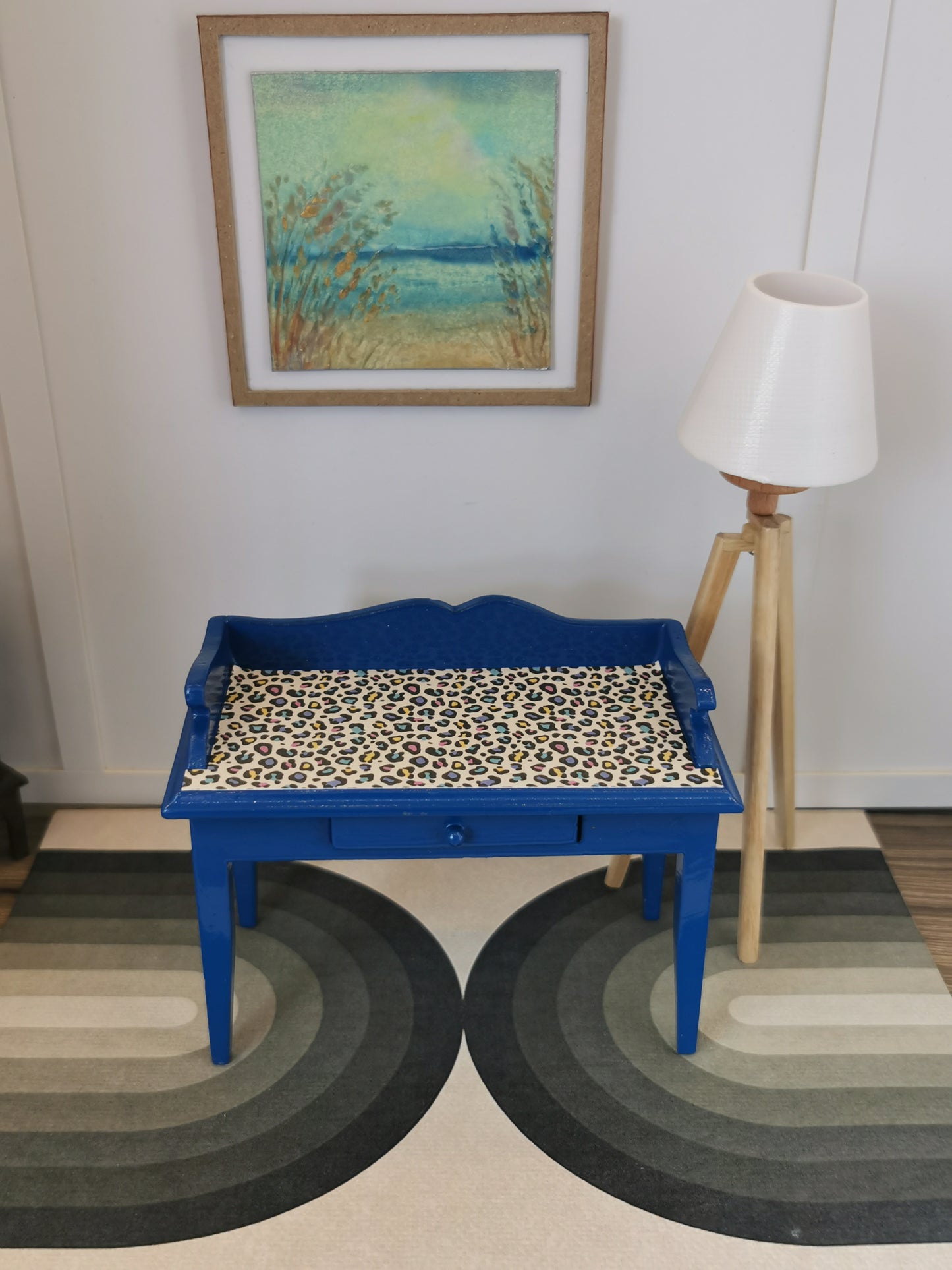 Desk in Blue & Cream Leopard Print | 1:12th Scale