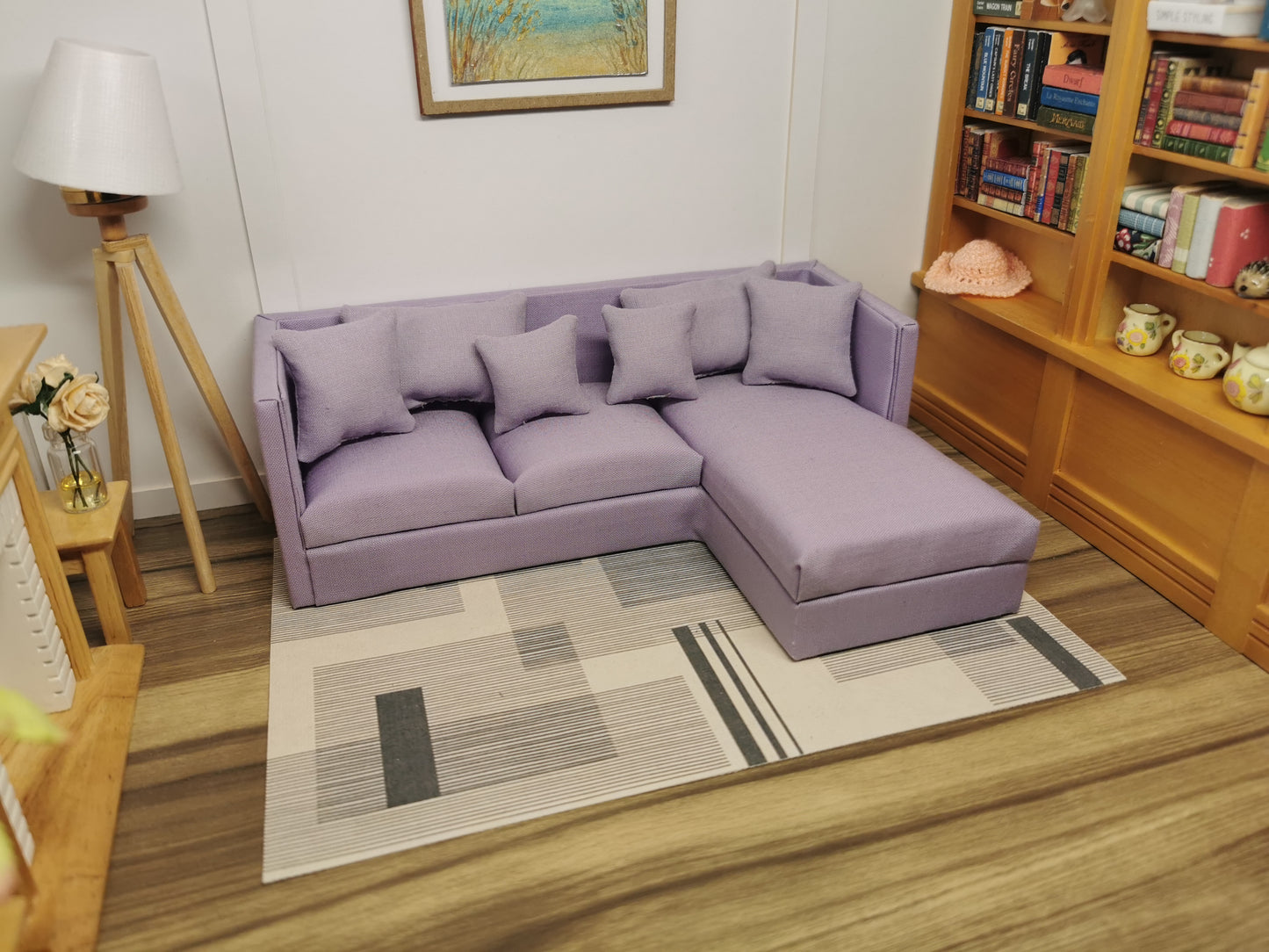 3 Seater Corner Sofa | 1:12th Scale | Made To Order | Cushions/Pillows included | Handmade