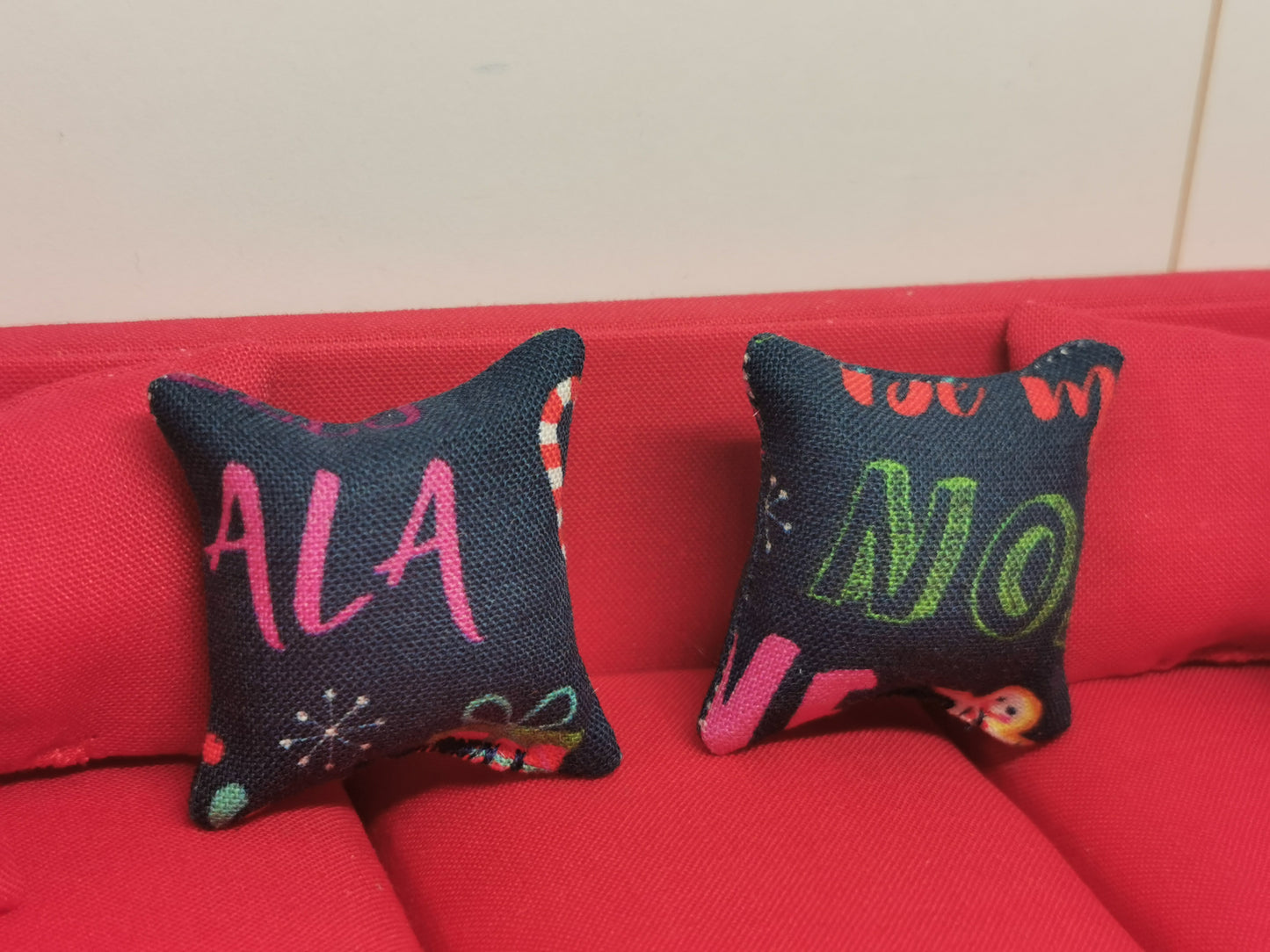 Navy Word Christmas Cushions | Set of 2 | 1:12th Scale | Handmade