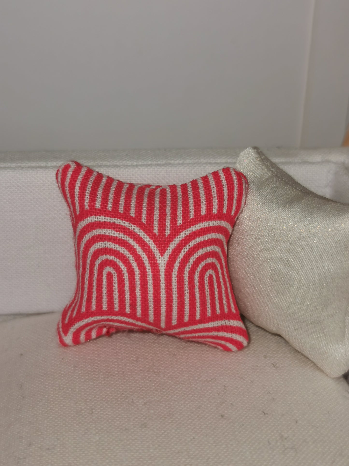 Red/White Geo Print Cushion | 1:12th Scale | Handmade