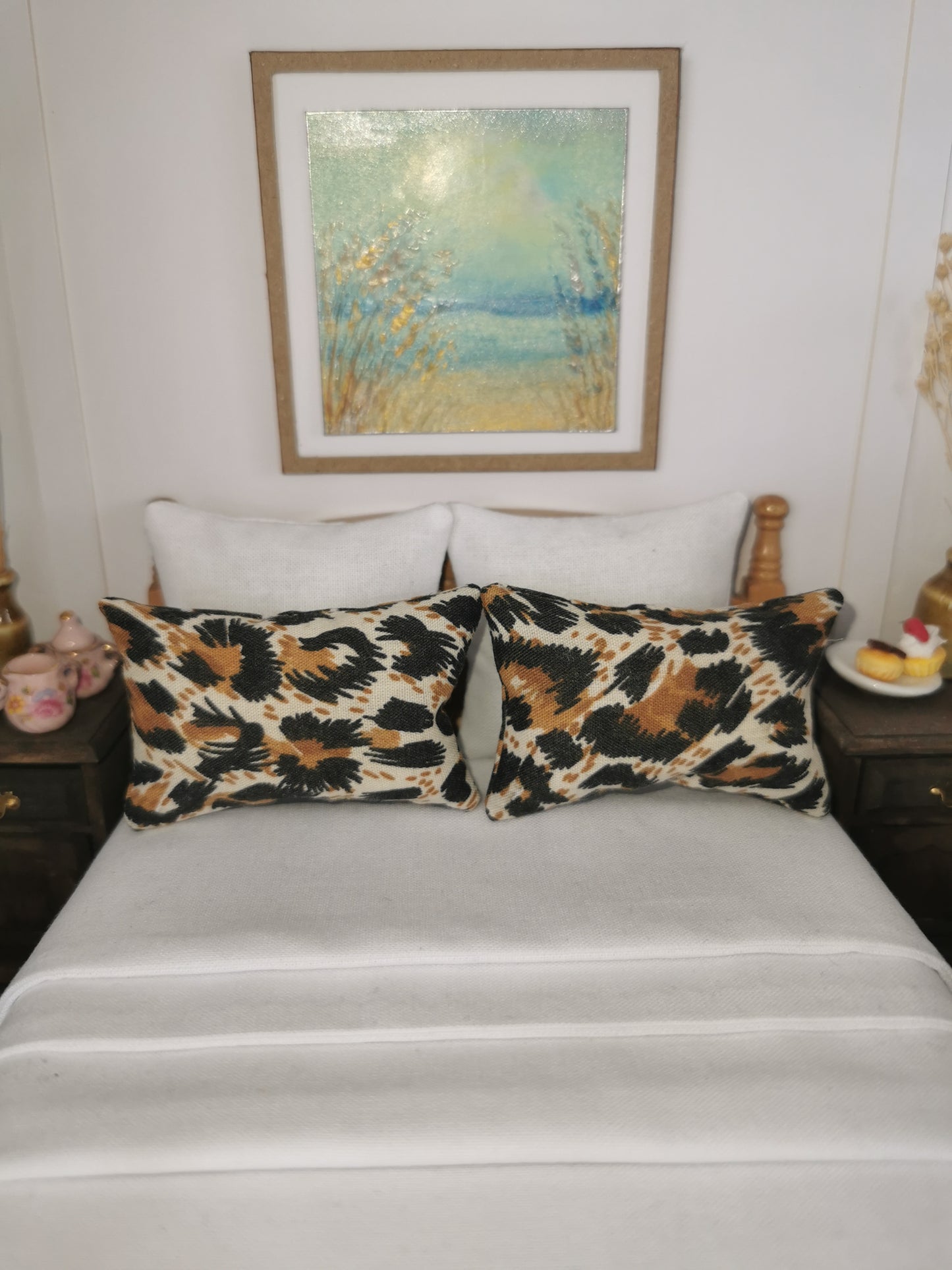 Leopard Print Pillows | Set of 2 | 1:12th Scale | Handmade