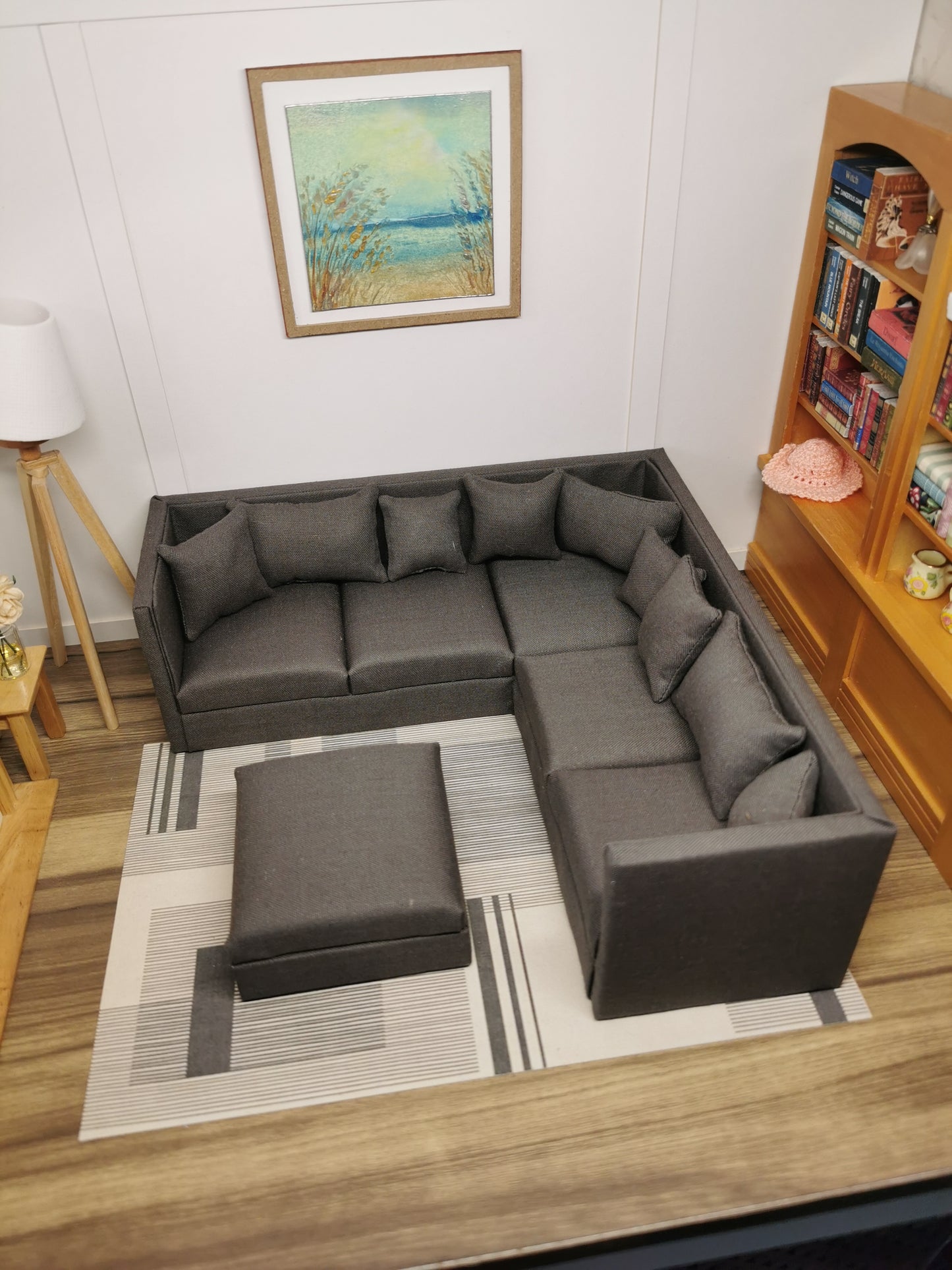 Square Corner Sofa & Ottoman in | 1:12th Scale | Made To Order | Cushions/Pillows included | Handmade