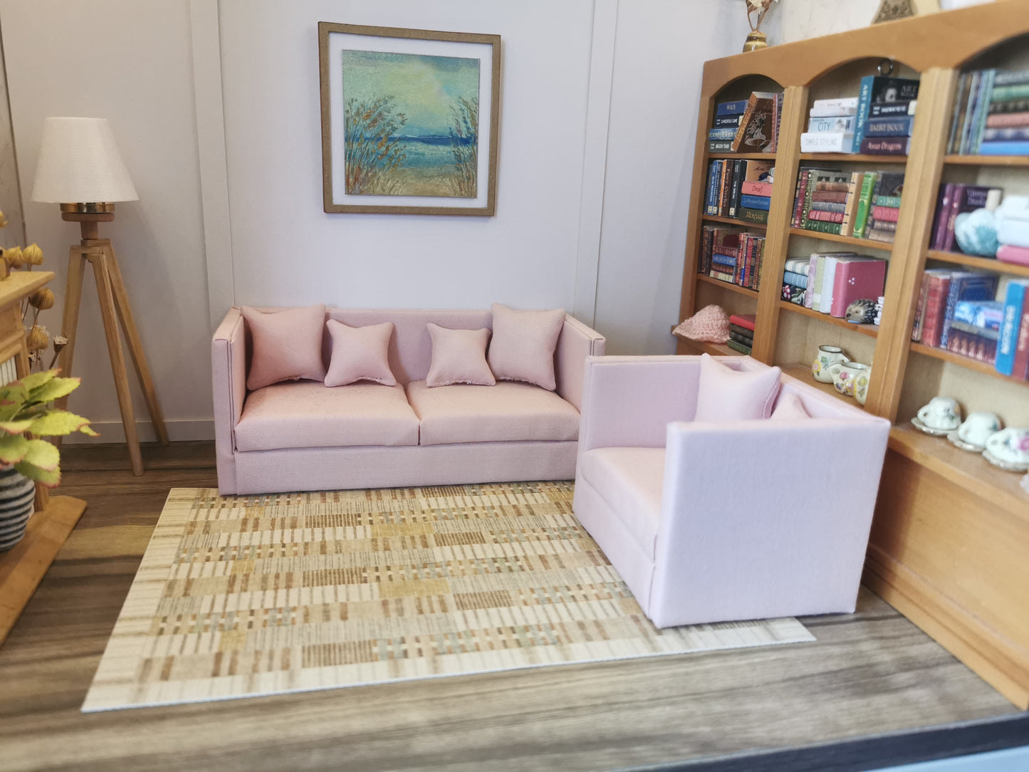 2 Seater Sofa, Chair & Ottoman Set | 1:12th Scale | Made To Order | Cushions/Pillows included | Handmade