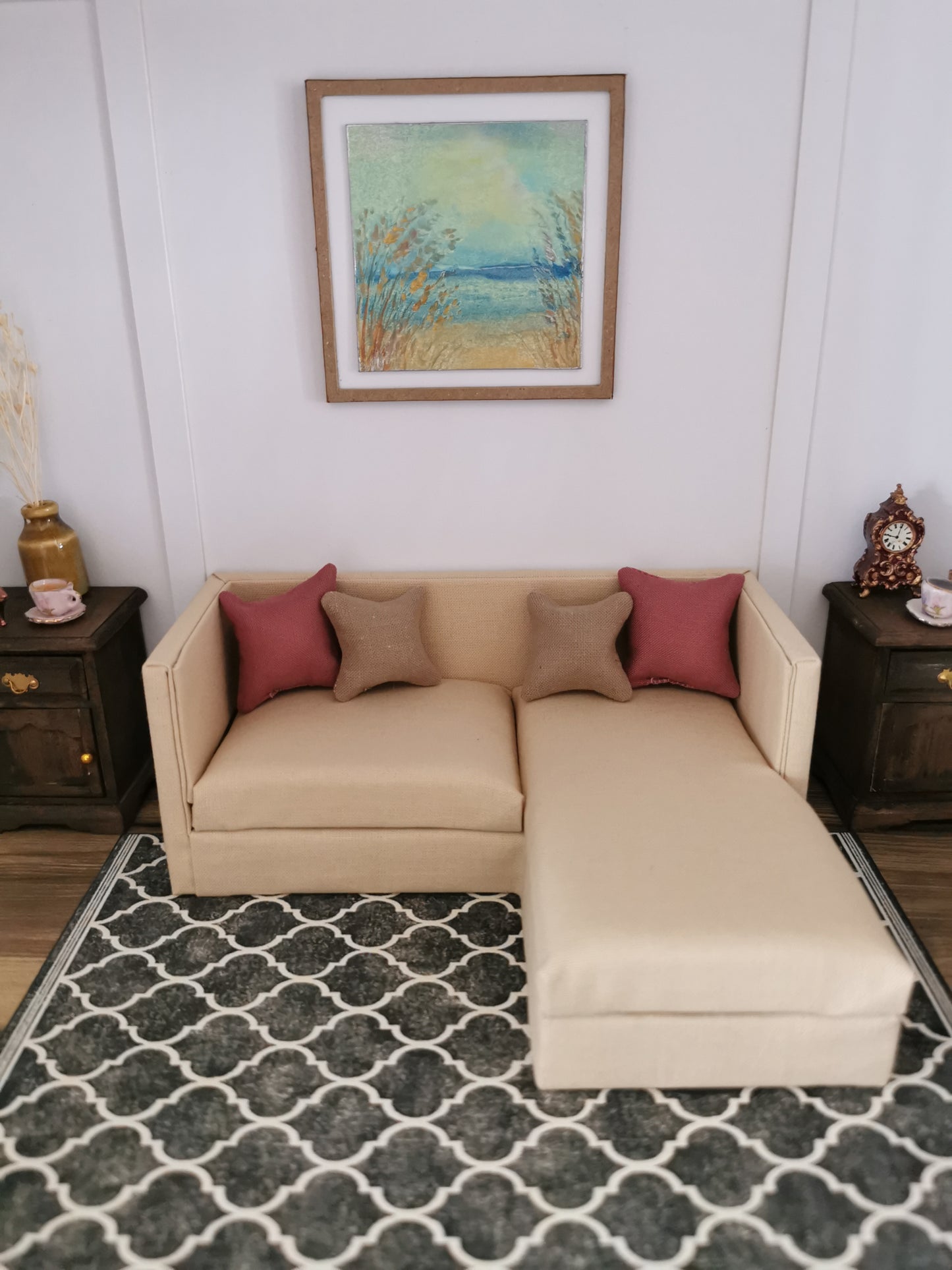 2 Seater Corner Sofa | 1:12th Scale | Made To Order | Cushions/Pillows included | Handmade