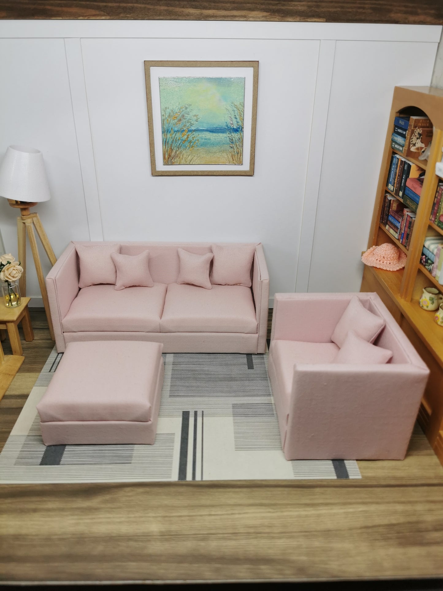 2 Seater Sofa, Chair & Ottoman Set | 1:12th Scale | Made To Order | Cushions/Pillows included | Handmade