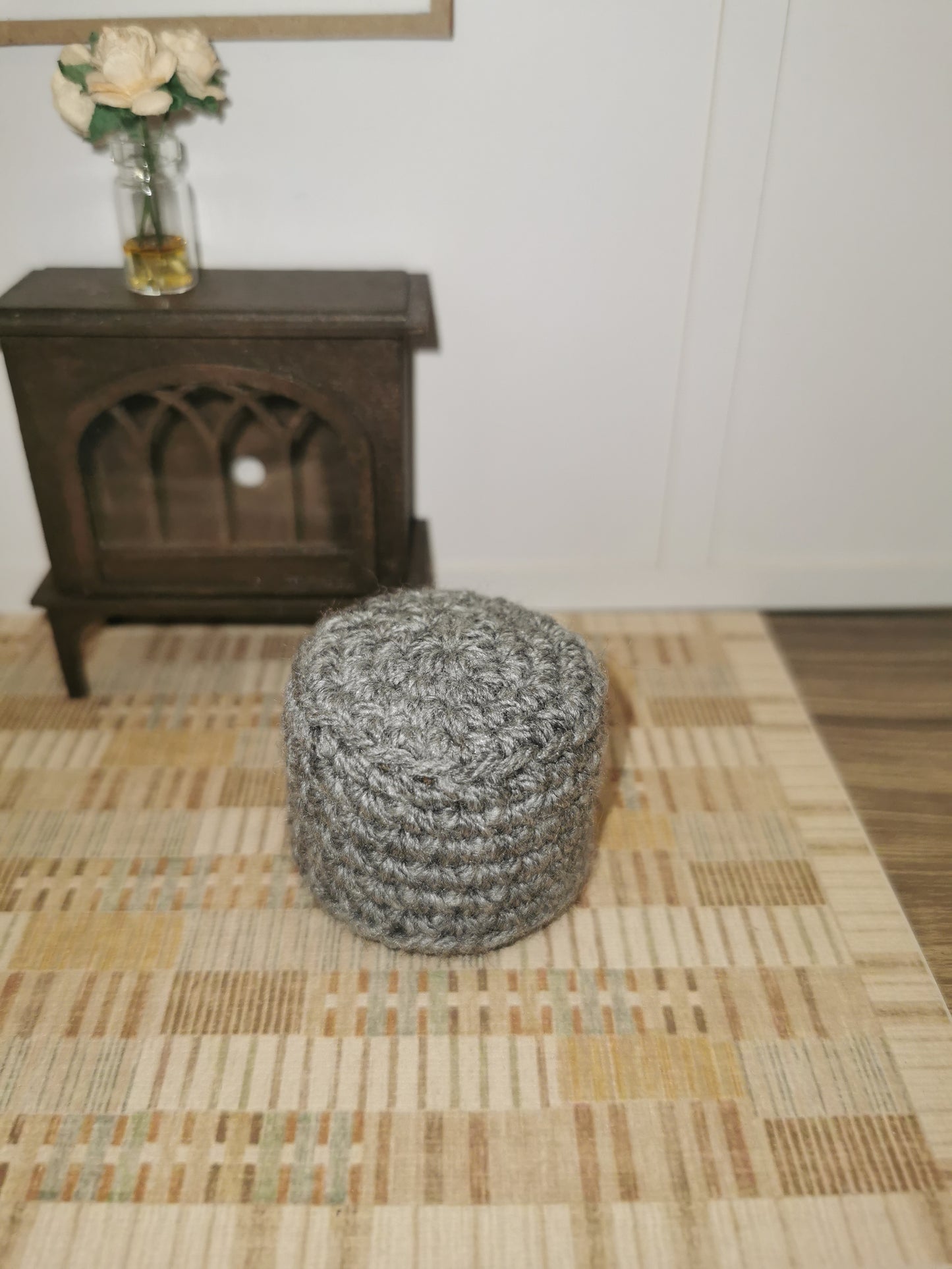 Grey Crochet Footstool/Ottoman | 1:12th Scale | Handmade