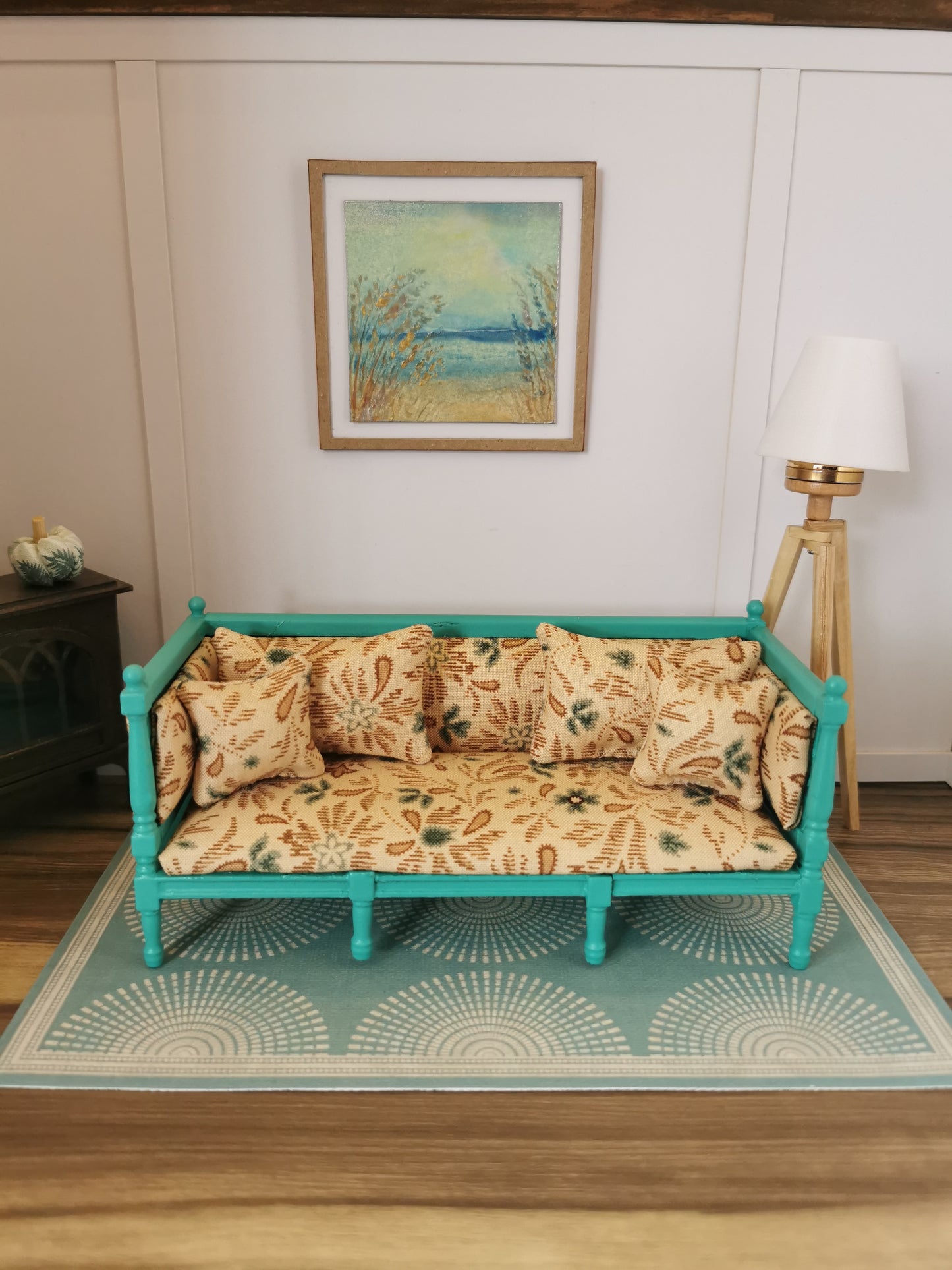 Sofa in Turquoise & Beige | 1:12th Scale