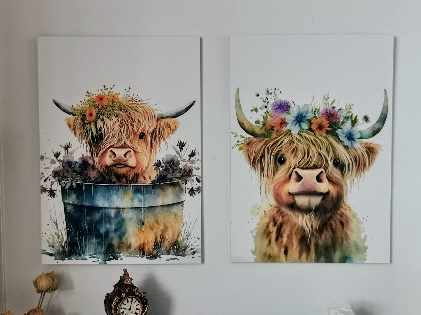 Highland Cow Wall Art Prints | Set of 2 | 1:12th Scale | Handmade