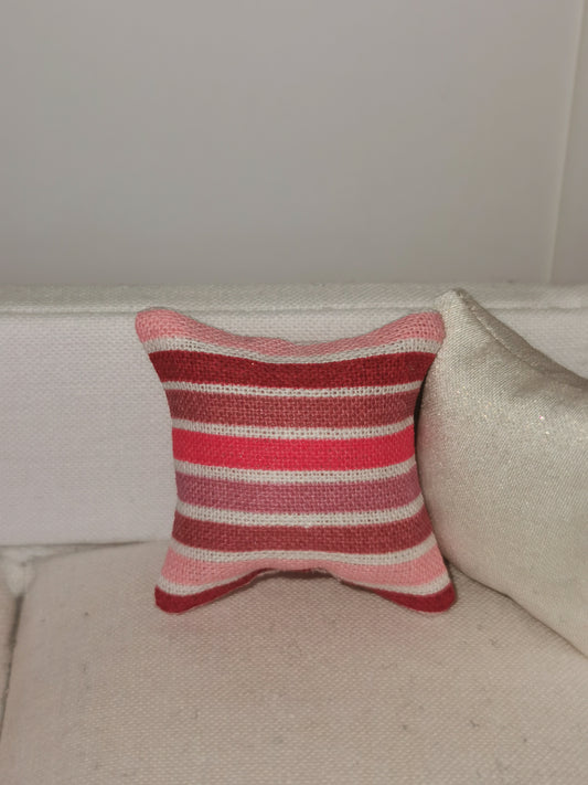 Red/Pink/White Stripe Print Cushion | 1:12th Scale | Handmade