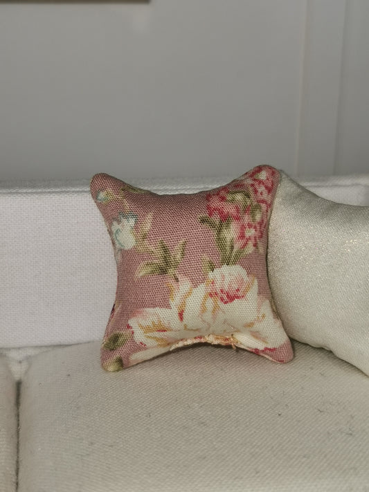 Pink Floral Print Cushion | 1:12th Scale | Handmade