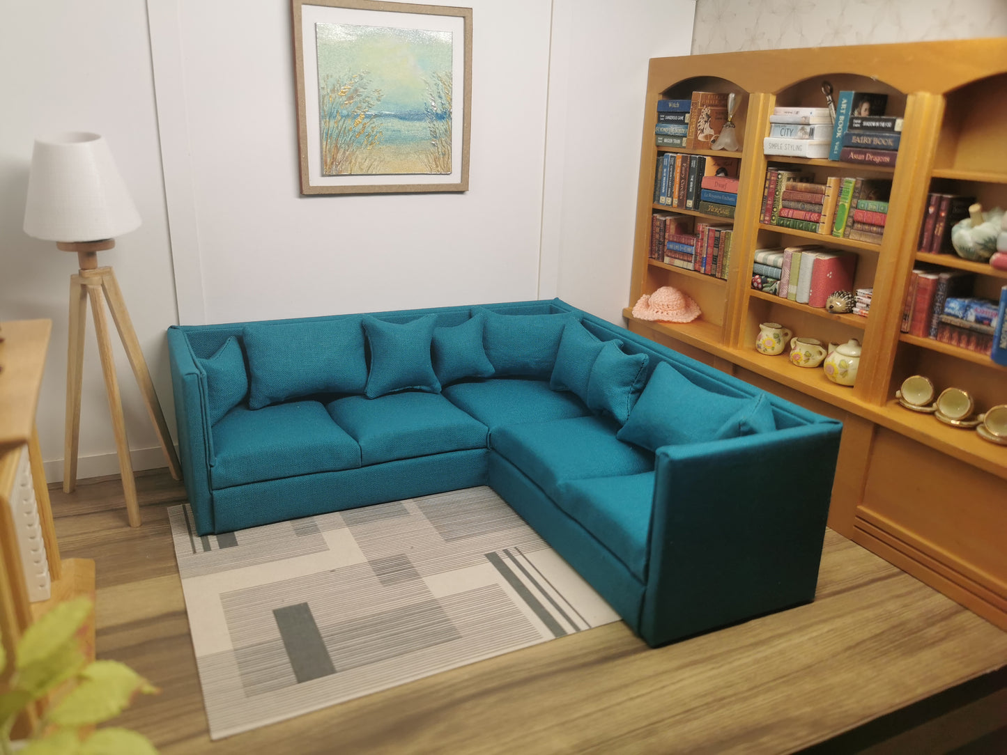 Square Corner Sofa & Ottoman in | 1:12th Scale | Made To Order | Cushions/Pillows included | Handmade