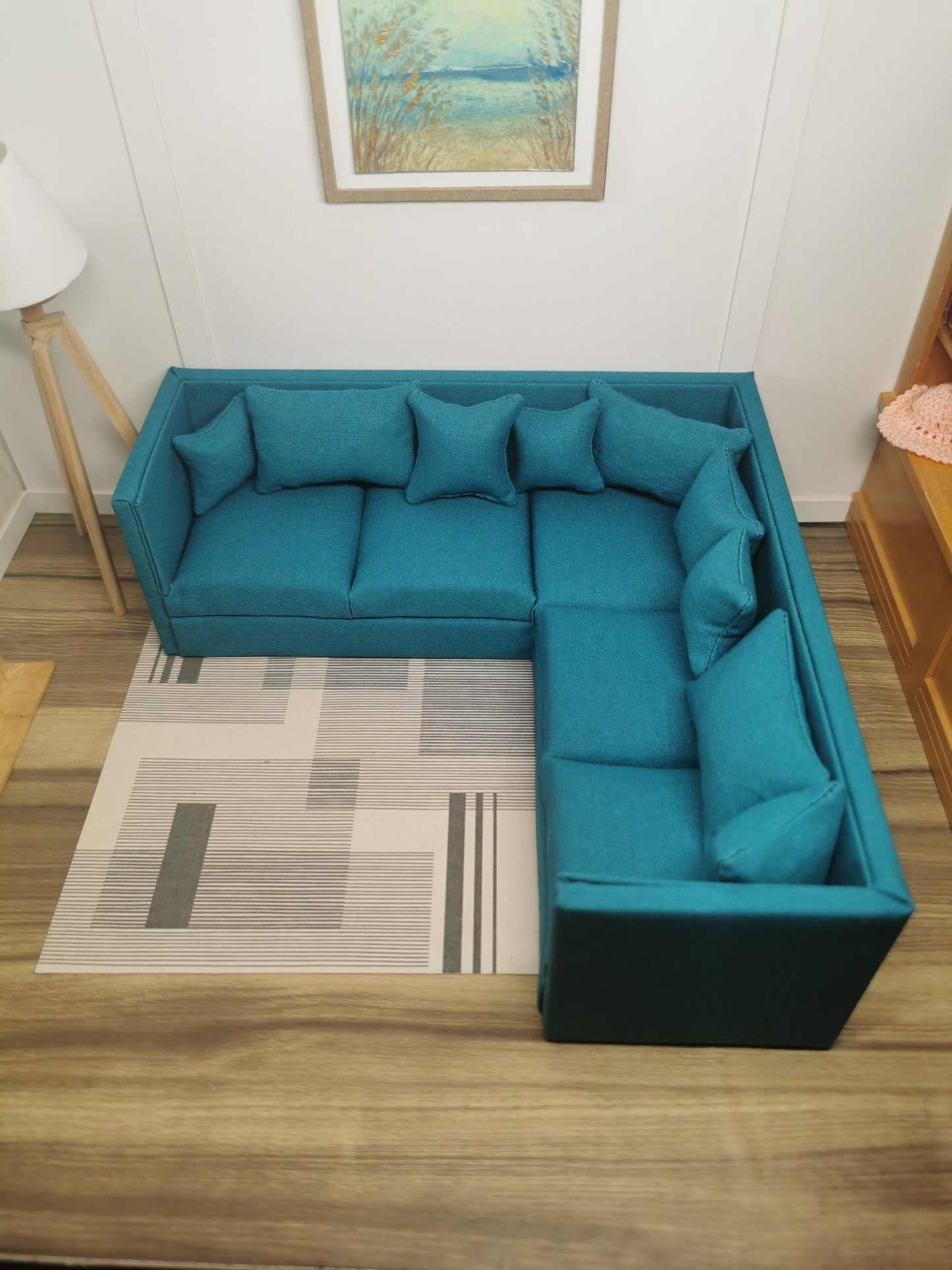Square Corner Sofa & Ottoman in | 1:12th Scale | Made To Order | Cushions/Pillows included | Handmade