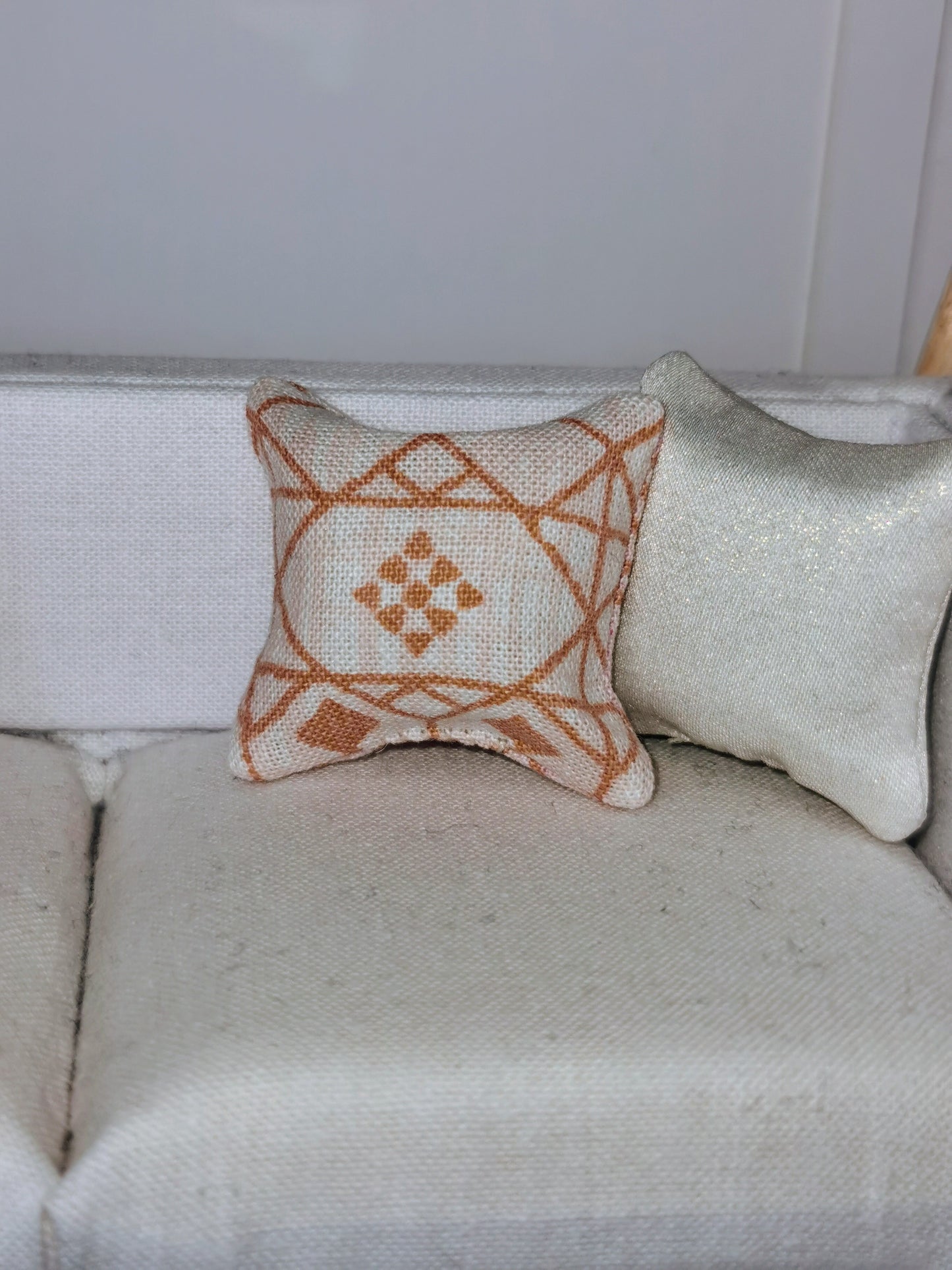 Terracotta/Neutral Geo Print Cushion | 1:12th Scale | Handmade