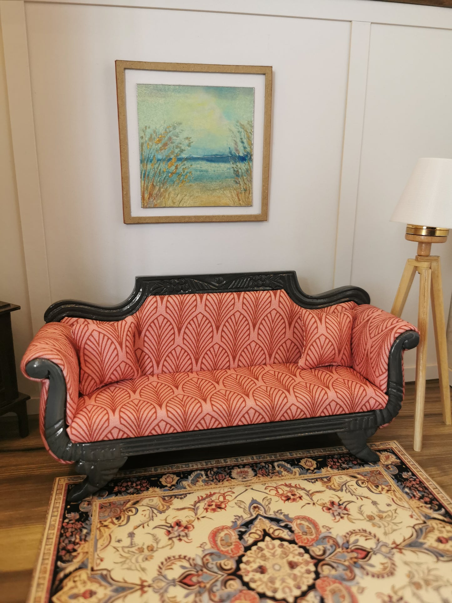 Art Deco Sofa & Chair Set in Grey & Pink | 1:12th Scale