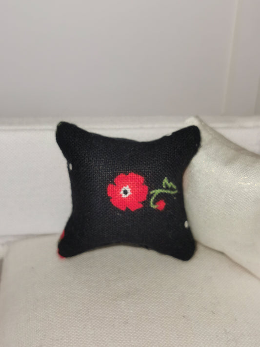 Black/Red Floral Print Cushion | 1:12th Scale | Handmade