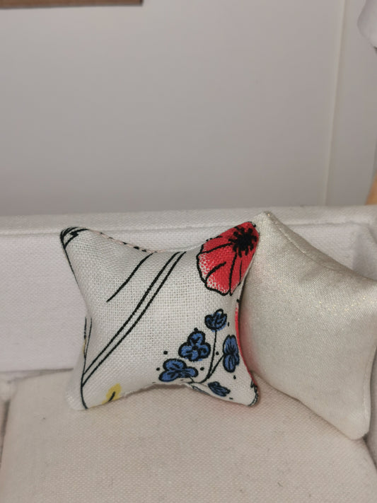 White Poppy Print Cushion | 1:12th Scale | Handmade