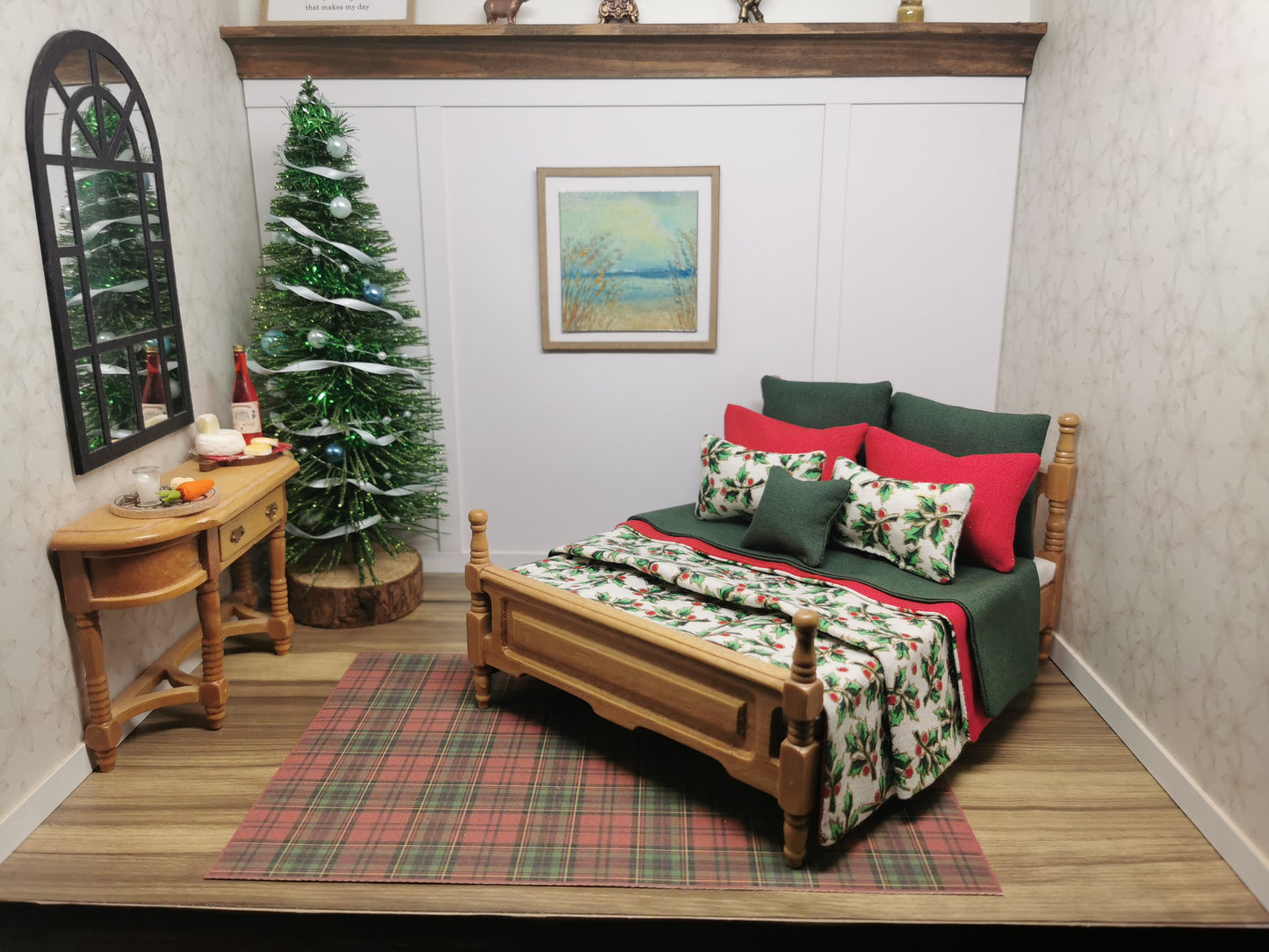Ivy Christmas Double Bed Linen Set | 1:12th Scale | Handmade