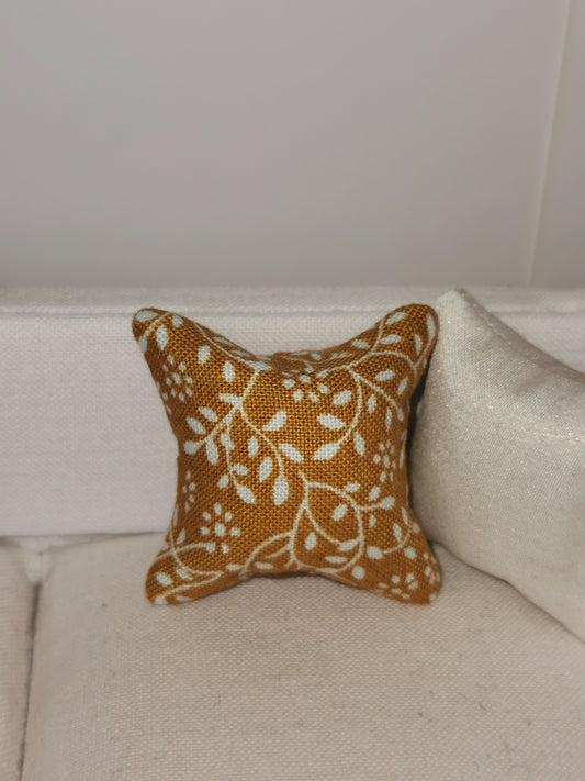 Mustard/White Vine Print Cushion | 1:12th Scale | Handmade