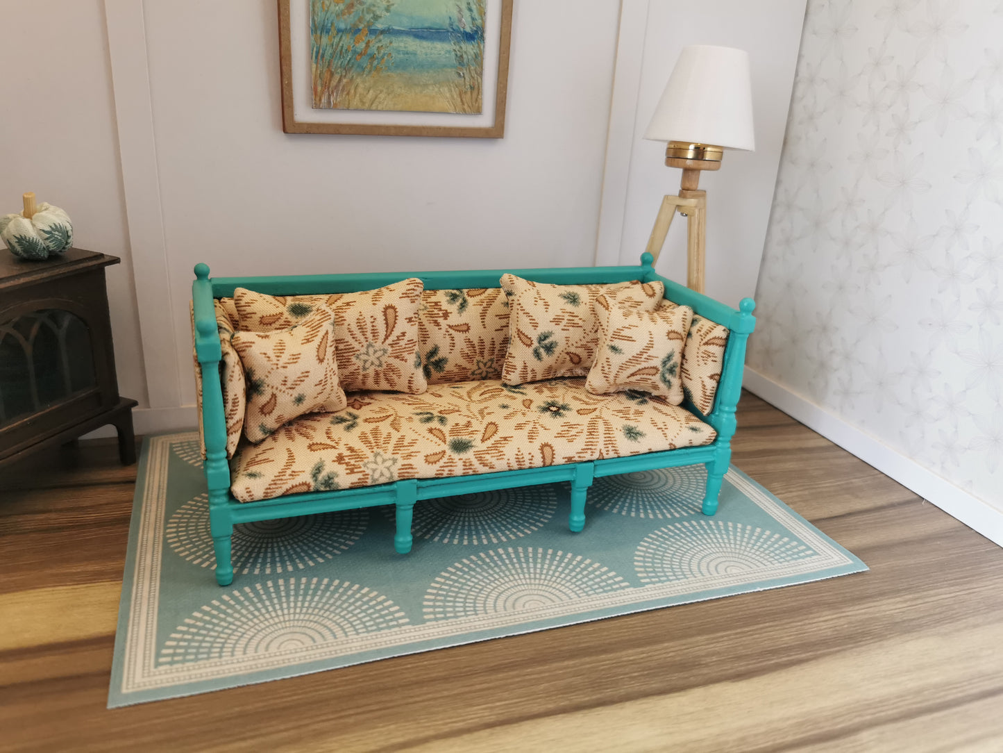 Sofa in Turquoise & Beige | 1:12th Scale