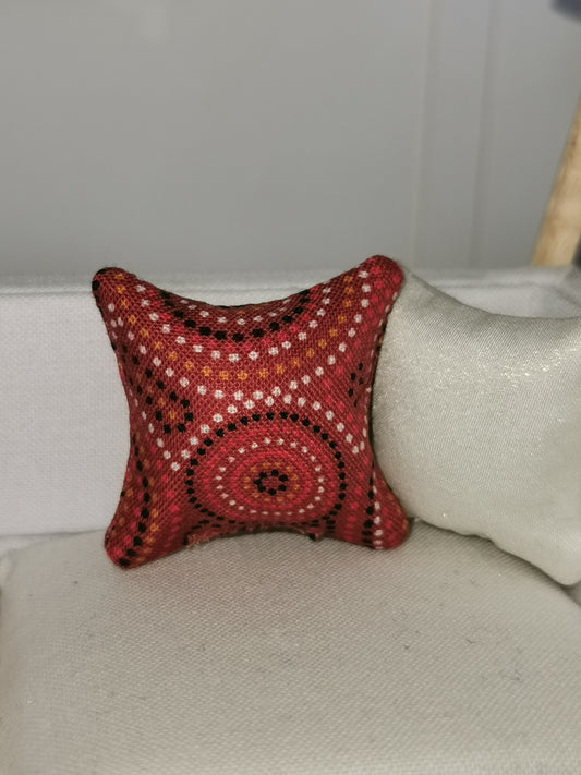 Red/Black/White Dot Circle Print Cushion | 1:12th Scale | Handmade