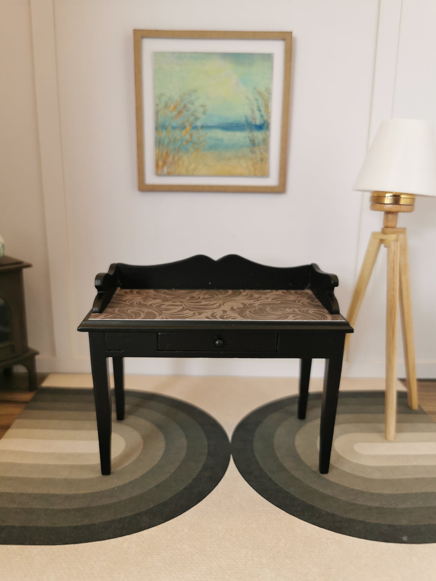 Desk in Black & Grey Swirl Print | 1:12th Scale