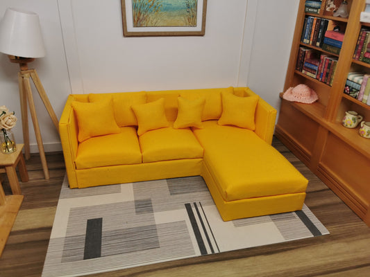 3 Seater Corner Sofa | 1:12th Scale | Made To Order | Cushions/Pillows included | Handmade
