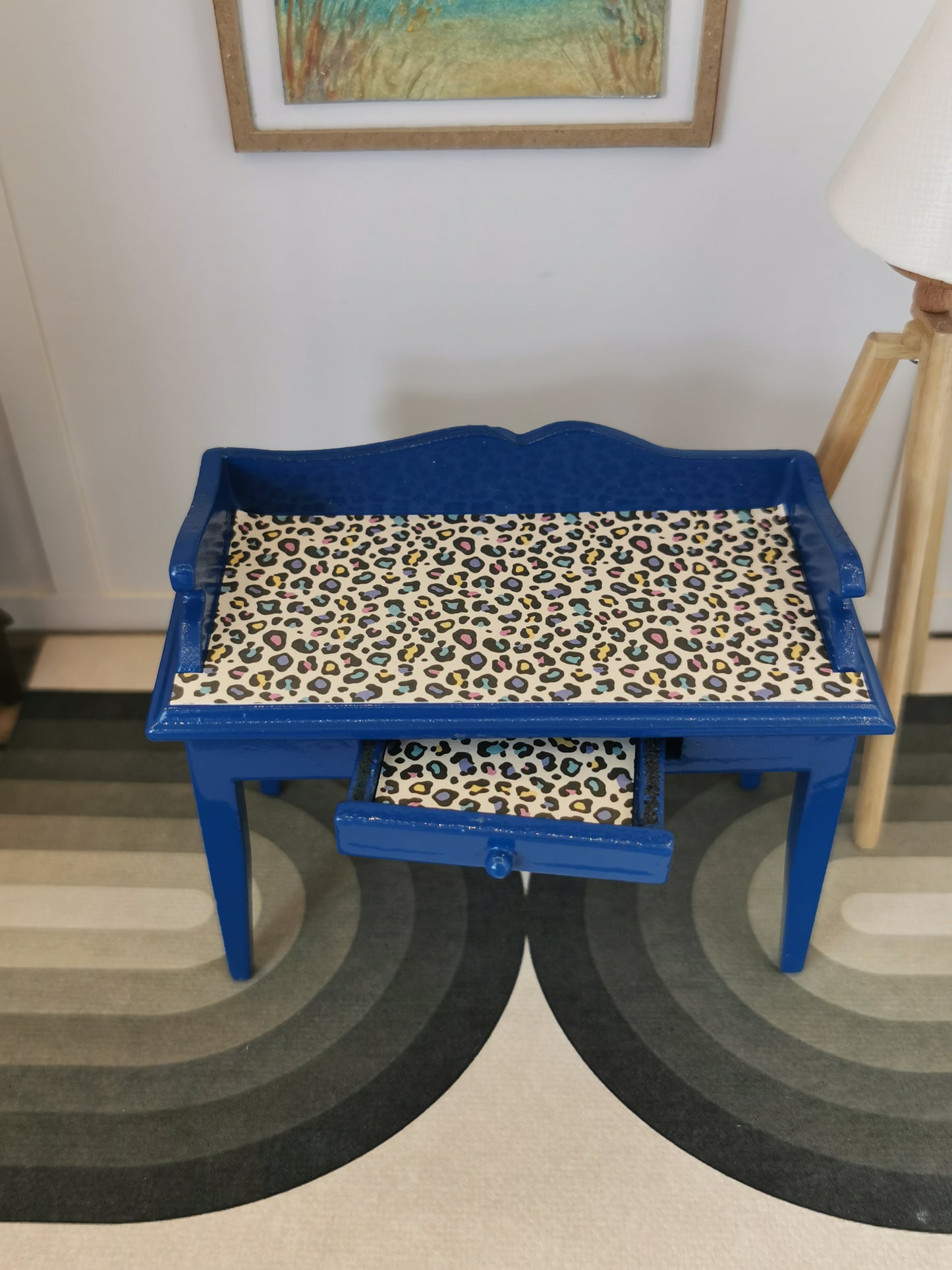 Desk in Blue & Cream Leopard Print | 1:12th Scale