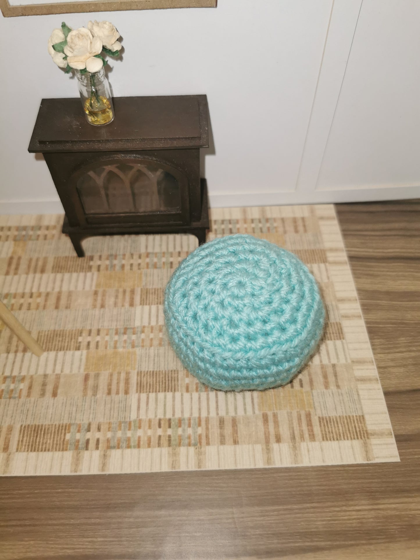 Mint Crochet Footstool/Ottoman | 1:12th Scale | Handmade