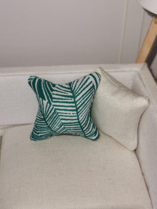 Teal/White Palm Print Cushion | 1:12th Scale | Handmade