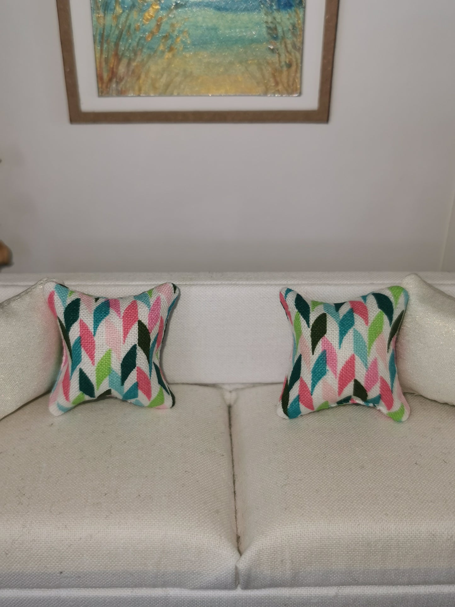 Pink/Green/Blue Geo Print Cushion | 1:12th Scale | Handmade